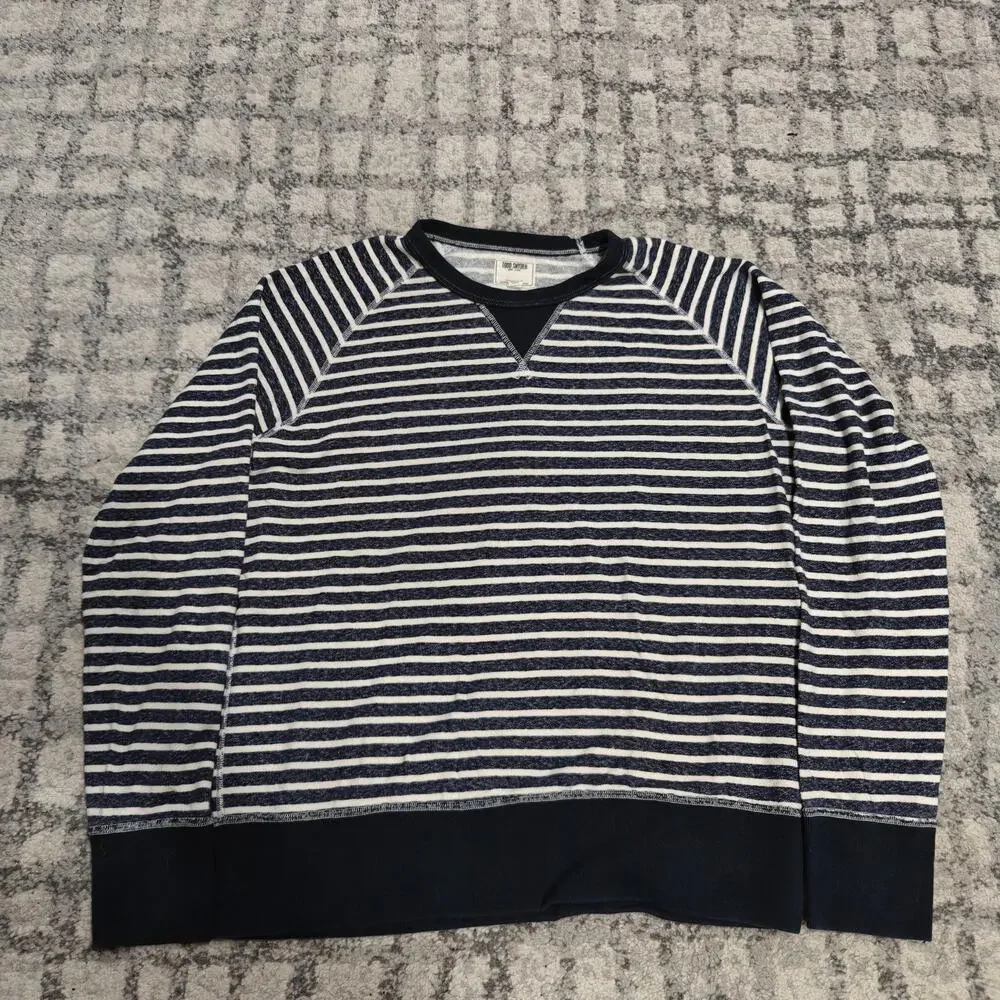 Todd Snyder Mens XL Striped French Terry Sweatshirt Navy White Made In Canada